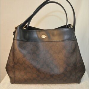 COACH Lexy Shoulder Bag Signature Print Canvas Brown & Black